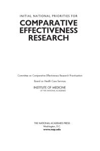 Initial National Priorities for Comparative Effectiveness Research