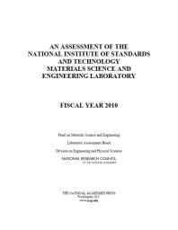 An Assessment of the National Institute of Standards and Technology Materials Science and Engineering Laboratory : Fiscal Year 2010