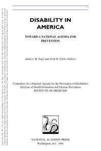 Disability in America : Toward a National Agenda for Prevention