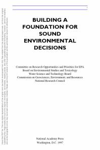 Building a Foundation for Sound Environmental Decisions