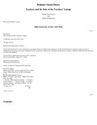 Behind Closed Doors : Teachers and the Role of the Teachers' Lounge