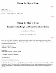 Under the Sign of Hope : Feminist Methodology and Narrative Interpretation
