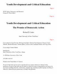 Youth Development and Critical Education : The Promise of Democratic Action