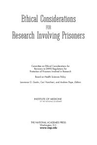 Ethical Considerations for Research Involving Prisoners