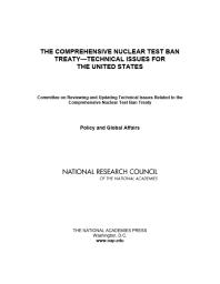 The Comprehensive Nuclear Test Ban Treaty : Technical Issues for the United States