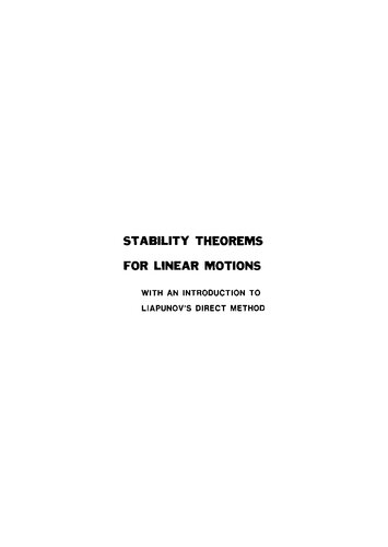 Stability Theorems For Linear Motions: With An Introduction To Liapunov's Direct Method