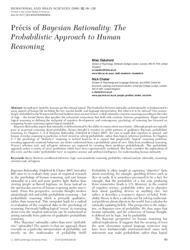 Precis of Bayesian Rationality: The Probabilistic Approach to Human Reasoning