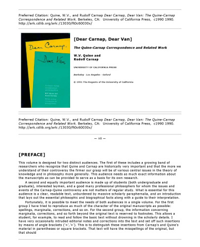 Dear Carnap, Dear Van: The Quine-Carnap Correspondence and Related Work