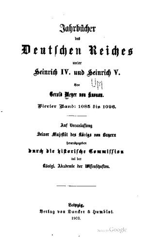 Jahrbücher des Deutschen Reiches unter Heinrich IV. und Heinrich V. / 1085 - 1096