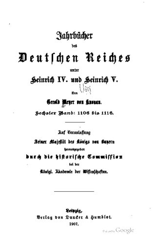 Jahrbücher des Deutschen Reiches unter Heinrich IV. und Heinrich V. / 1106 - 1116