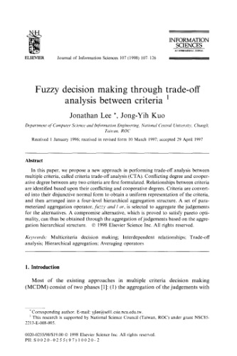 Fuzzy decision making through trade-off analysis between criteria - Lee, Kuo