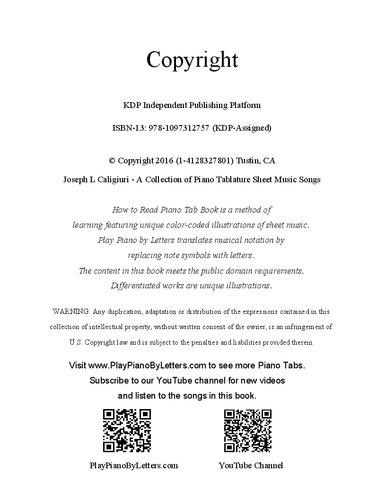 How to Read Piano Tab: Method Book with 50 Songs