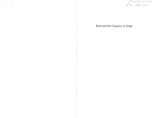 Kant and the Capacity to Judge: Sensibility and Discursivity in the Transcendental Analytic of the 