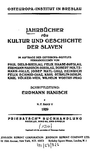 Jahrbücher für Kultur und Geschichte der Slaven