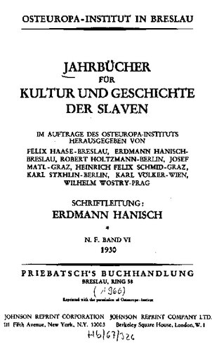 Jahrbücher für Kultur und Geschichte der Slaven