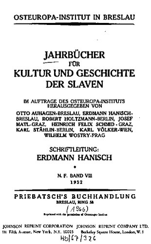Jahrbücher für Kultur und Geschichte der Slaven