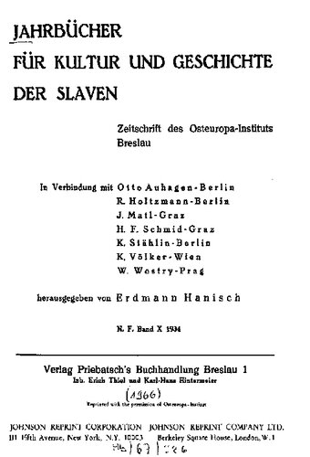 Jahrbücher für Kultur und Geschichte der Slaven