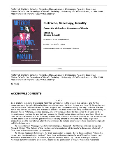 Nietzsche, Genealogy, Morality: Essays on Nietzsche's On the Genealogy of Morals