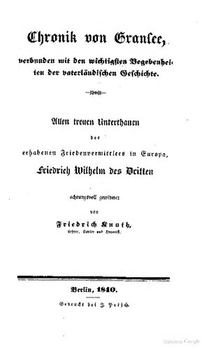 Chronik von Gransee, verbunden mit den wichtigsten Begebenheiten der vaterländischen Geschichte