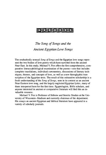 The Song of Songs and the Ancient Egyptian Love Songs