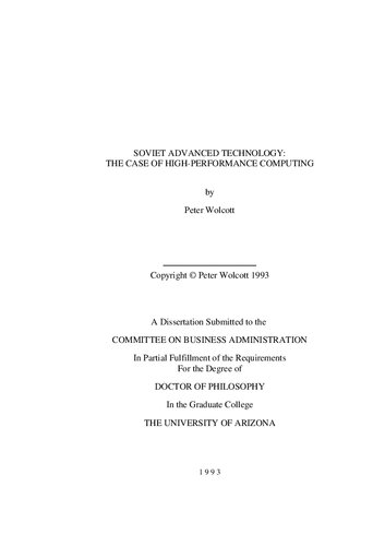 [Dissertation] Soviet advanced technology: the case for high-perfomance computing