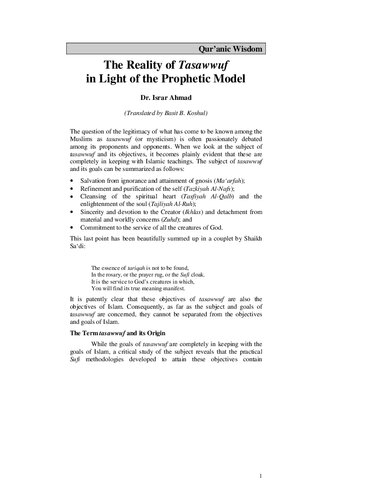 The Reality of Tasawwuf in the Light of the Prophetic Model