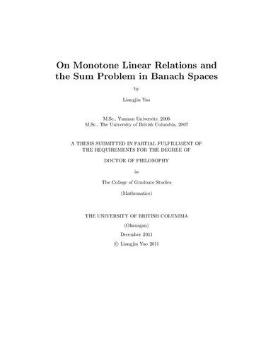 [Dissertation] On monotone linear relations and the sum problem in Banach spaces