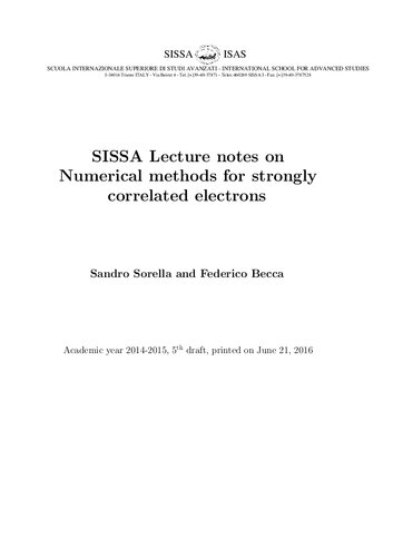 SISSA Lecture notes on Numerical methods for strongly correlated electrons