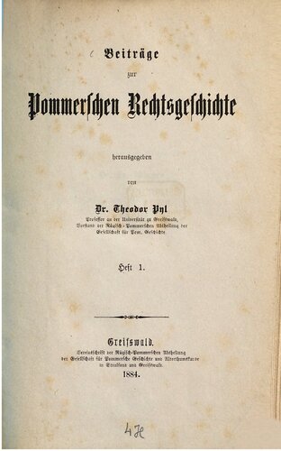 Beiträge zur pommerschen Rechtsgeschichte