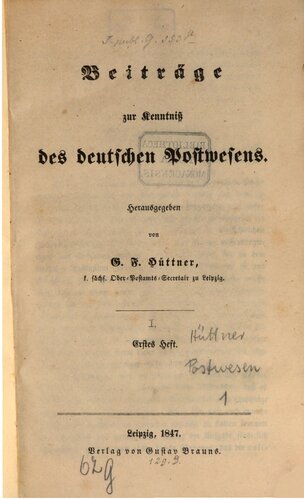 Beiträge zur Kenntniss des deutschen Postwesens