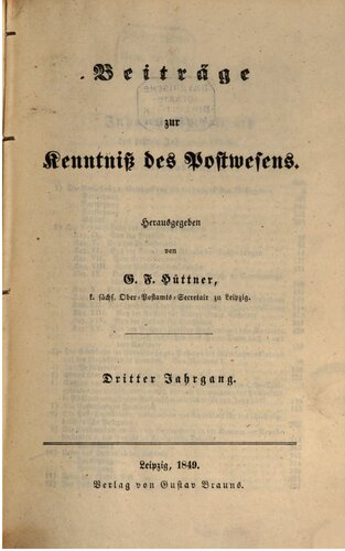 Beiträge zur Kenntniss des Postwesens