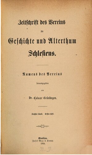 Zeitschrift des Vereins für Geschichte und Alterthum Schlesiens