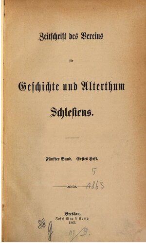 Zeitschrift des Vereins für Geschichte und Alterthum Schlesiens