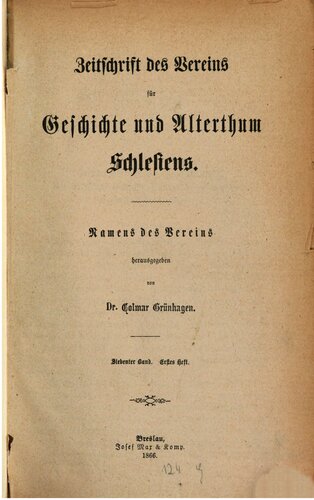 Zeitschrift des Vereins für Geschichte und Alterthum Schlesiens