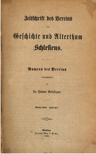 Zeitschrift des Vereins für Geschichte und Alterthum Schlesiens