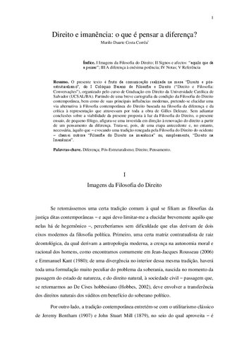 Direito e imanência: o que é pensar a diferença? In: Bonato, G.  Filosofia e direito: reflexões. Um tributo ao professor Cleverson Leite Bastos