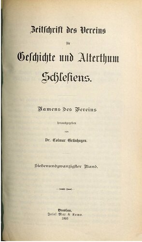 Zeitschrift des Vereins für Geschichte und Alterthum Schlesiens