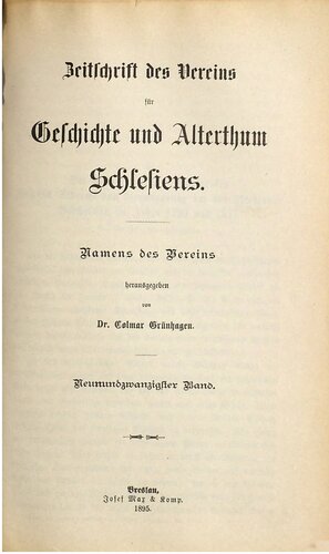 Zeitschrift des Vereins für Geschichte und Alterthum Schlesiens