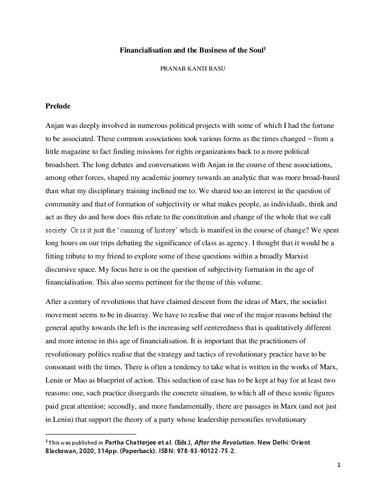 Financialisation and the Business of the Soul