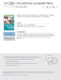 Health Insurance and Insights from Health Literacy: Helping Consumers Understand: Proceedings of a Workshop