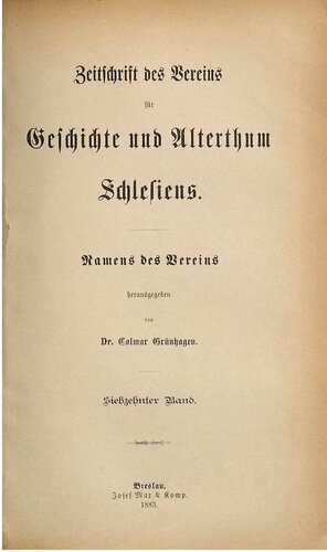 Zeitschrift des Vereins für Geschichte und Alterthum Schlesiens