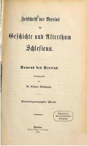 Zeitschrift des Vereins für Geschichte und Alterthum Schlesiens