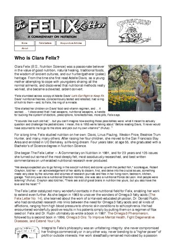 The Felix Letters on Nutrition by Clara Felix