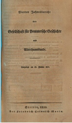 Jahresbericht der Gesellschaft für Pommersche Geschichte und Alterthumskunde