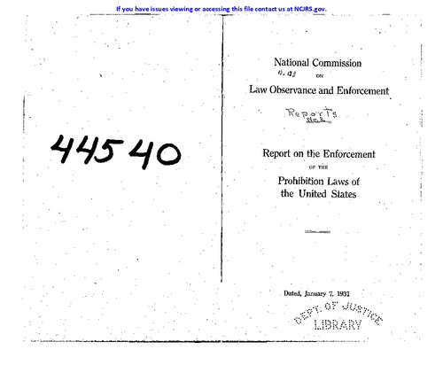 Report on the Enforcement of Prohibition Laws of the United States (Wickersham Report)