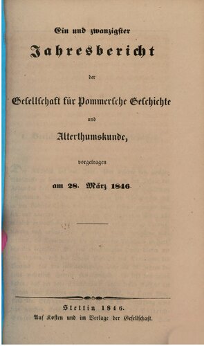 Jahresbericht der Gesellschaft für Pommersche Geschichte und Alterthumskunde