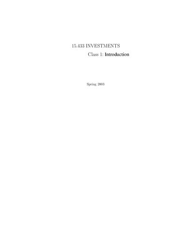 Investments: Lecture Notes