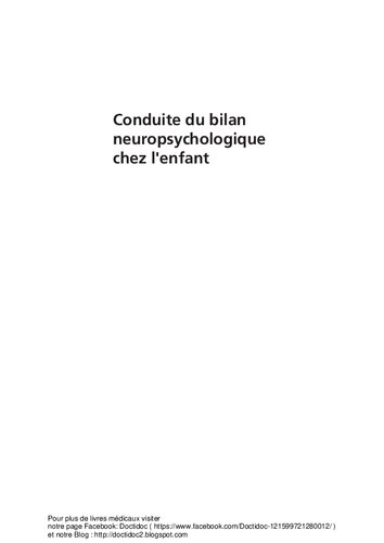 Conduite Du Bilan Neuropsychologique Chez L'enfant (French Edition)