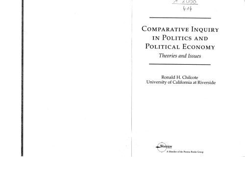 Comparative Inquiry In Politics And Political Economy: Theories And Issues