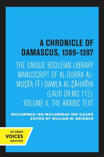 A Chronicle of Damascus, 1389–1397: Volume 2 The Arabic Text